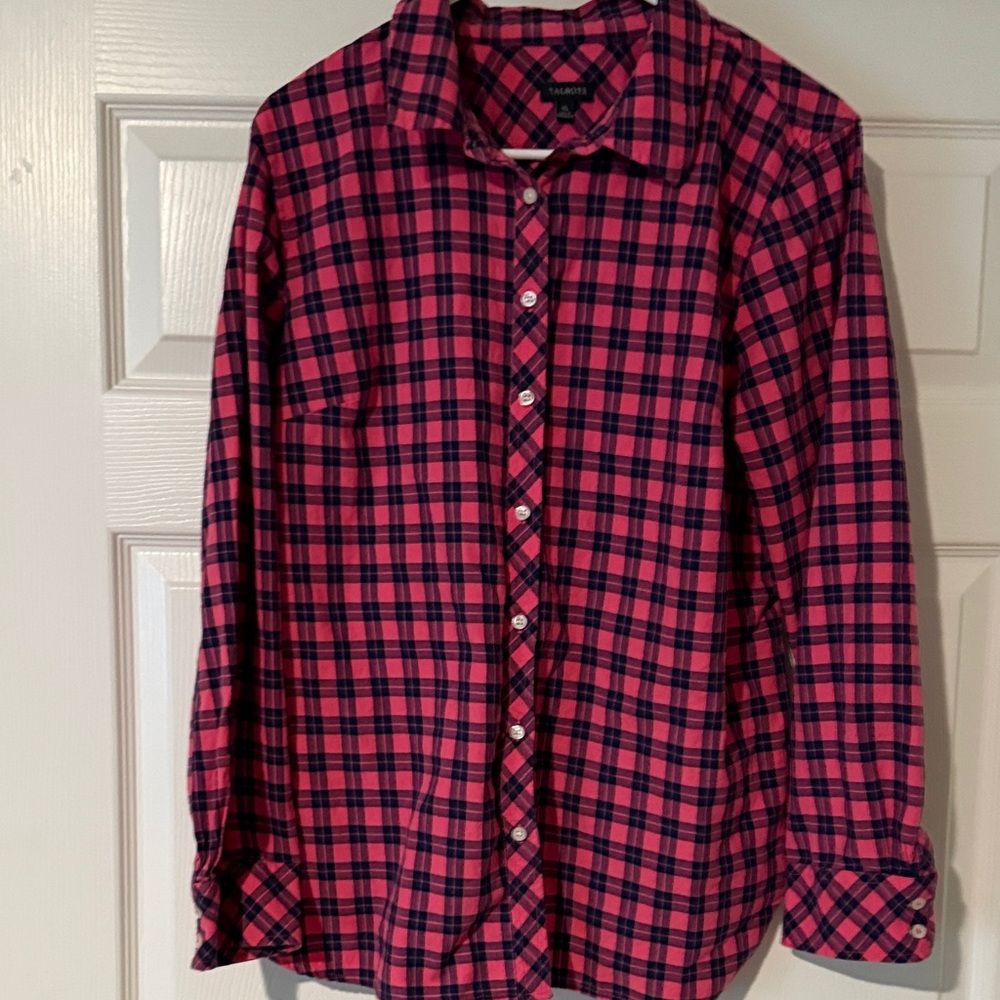Talbots Vibrant Red and Black Checkered Shirt